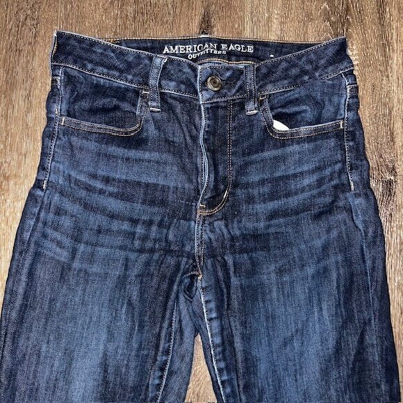 American Eagle Jeans Womens 6 X-Long Blue Denim Super Stretch Hi-Rise Jegging - Picture 2 of 7